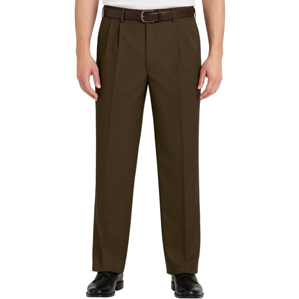 Barrington Men’s Classic Fit Dress Pants 32x32 Brown Pleated Trousers Office